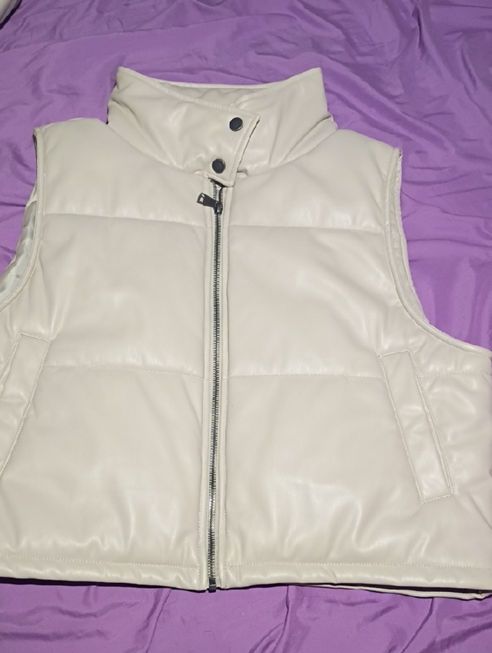 Anthropologie Cream Faux Leather Puffer Vest